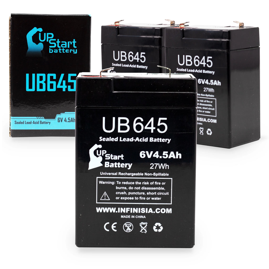 3x Pack 6V 4.5Ah Sealed Lead Acid Battery with F1 to F2 Terminal Adapters H287