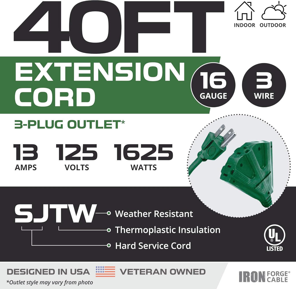 100 Ft Outdoor Extension Cord with 3 Outlets H9365