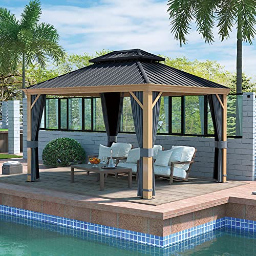 10' x 12' Hardtop Metal Gazebo with Netting and Curtains X30594