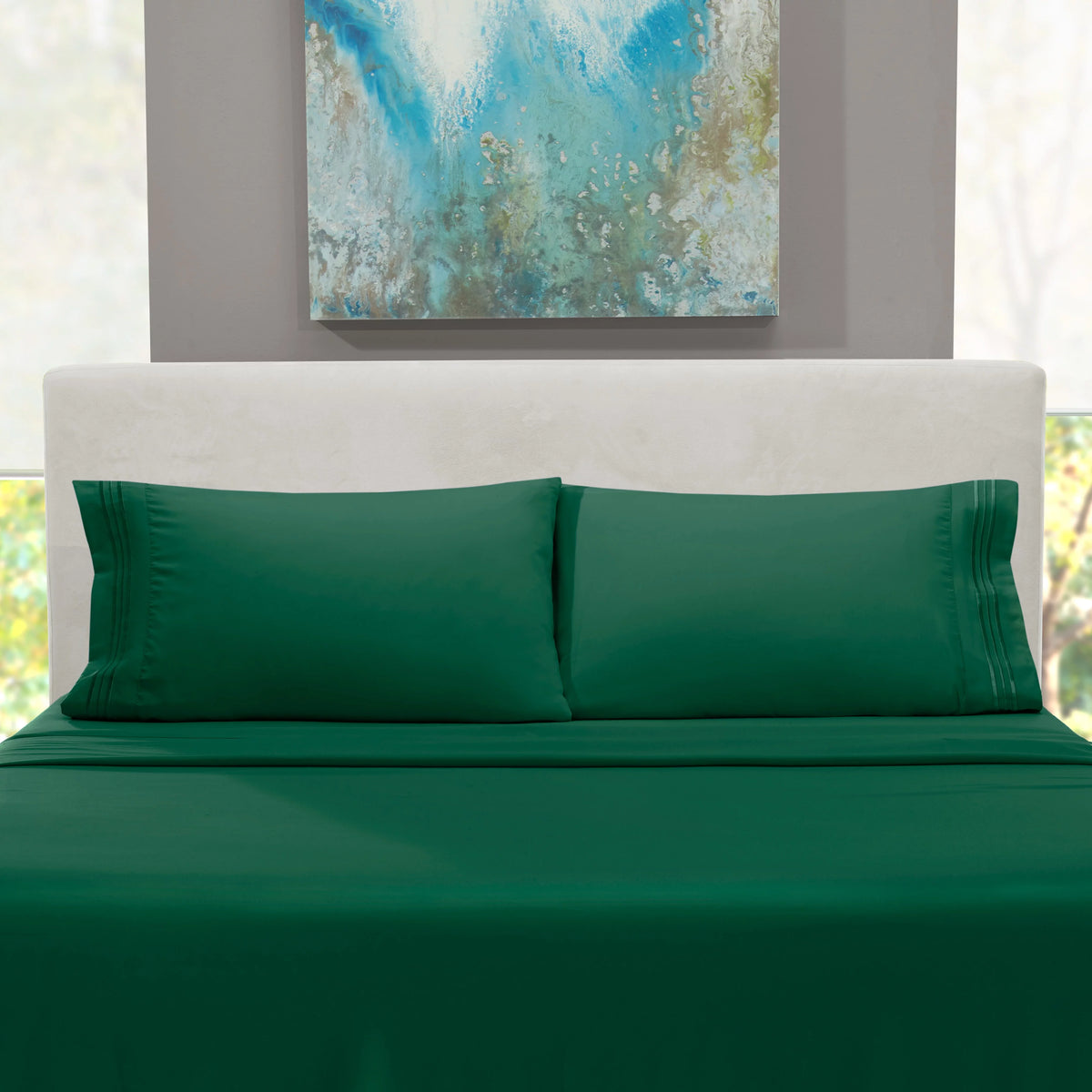 Queen Size Hunter Green Microfiber Fitted Sheet B76182