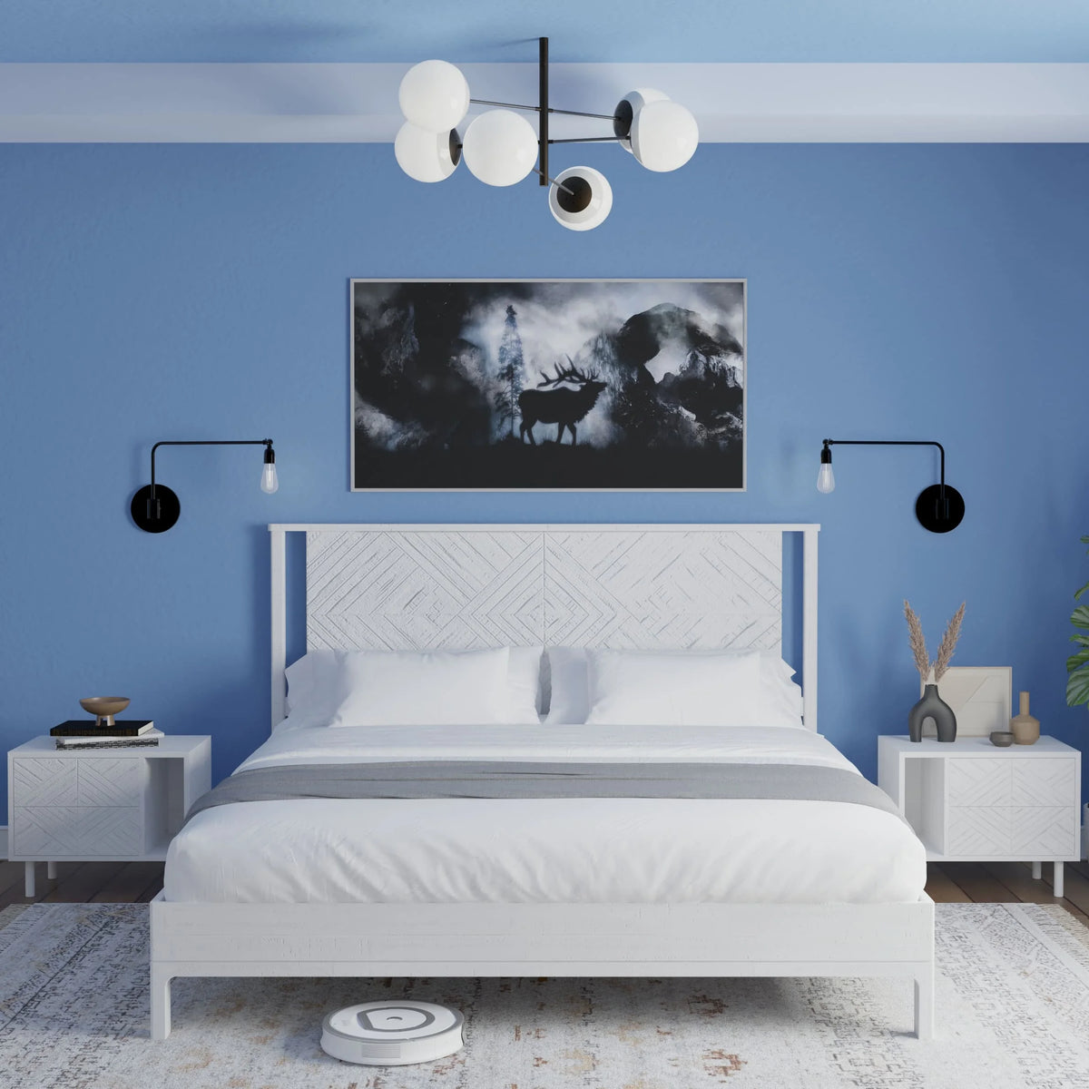 Queen Platform Bed Frame with Headboard Solid Wood Black T7199