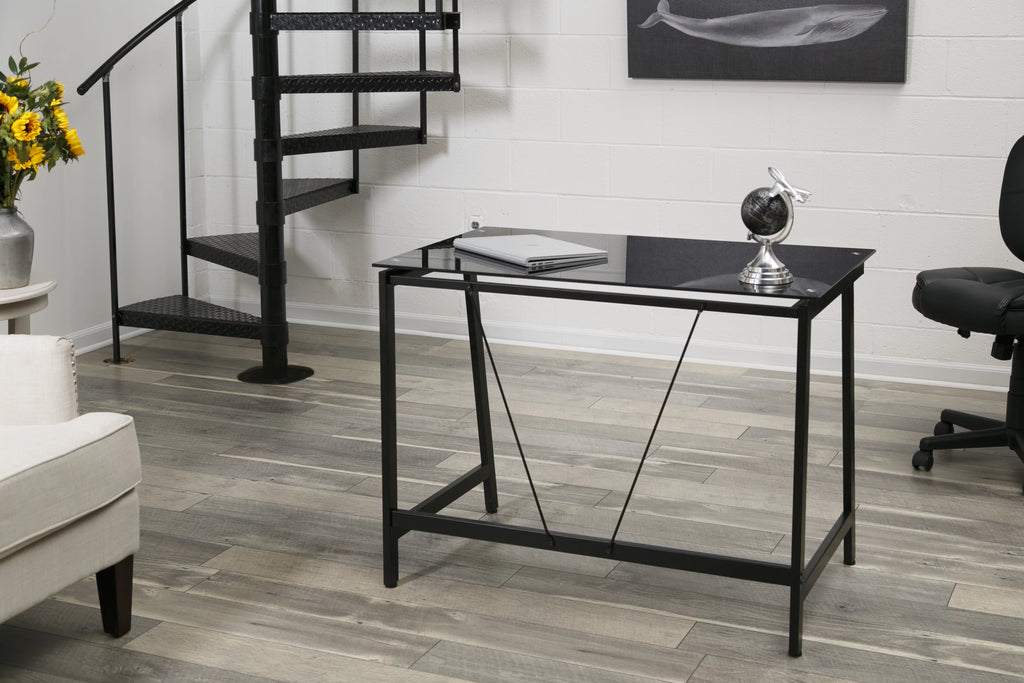 Contemporary Glass Writing Desk Steel Frame Black M434