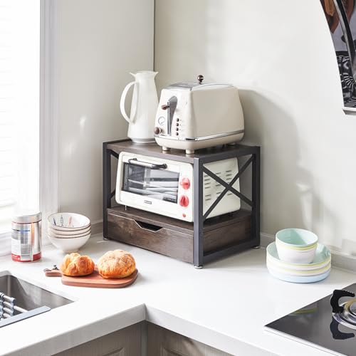 Grey Wooden 2 Tier Printer Stand with Drawer P279814