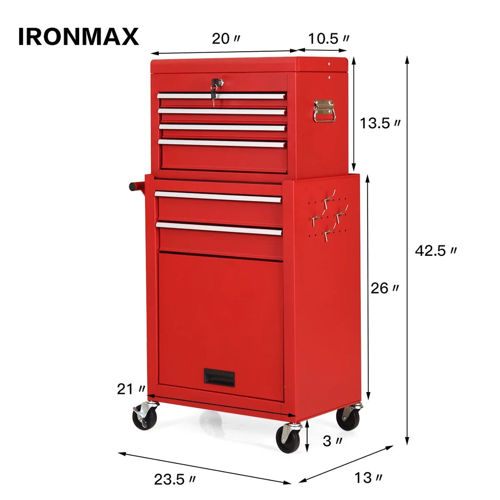 2 in 1 Rolling Storage Cabinet with 6 Drawers Black R8956