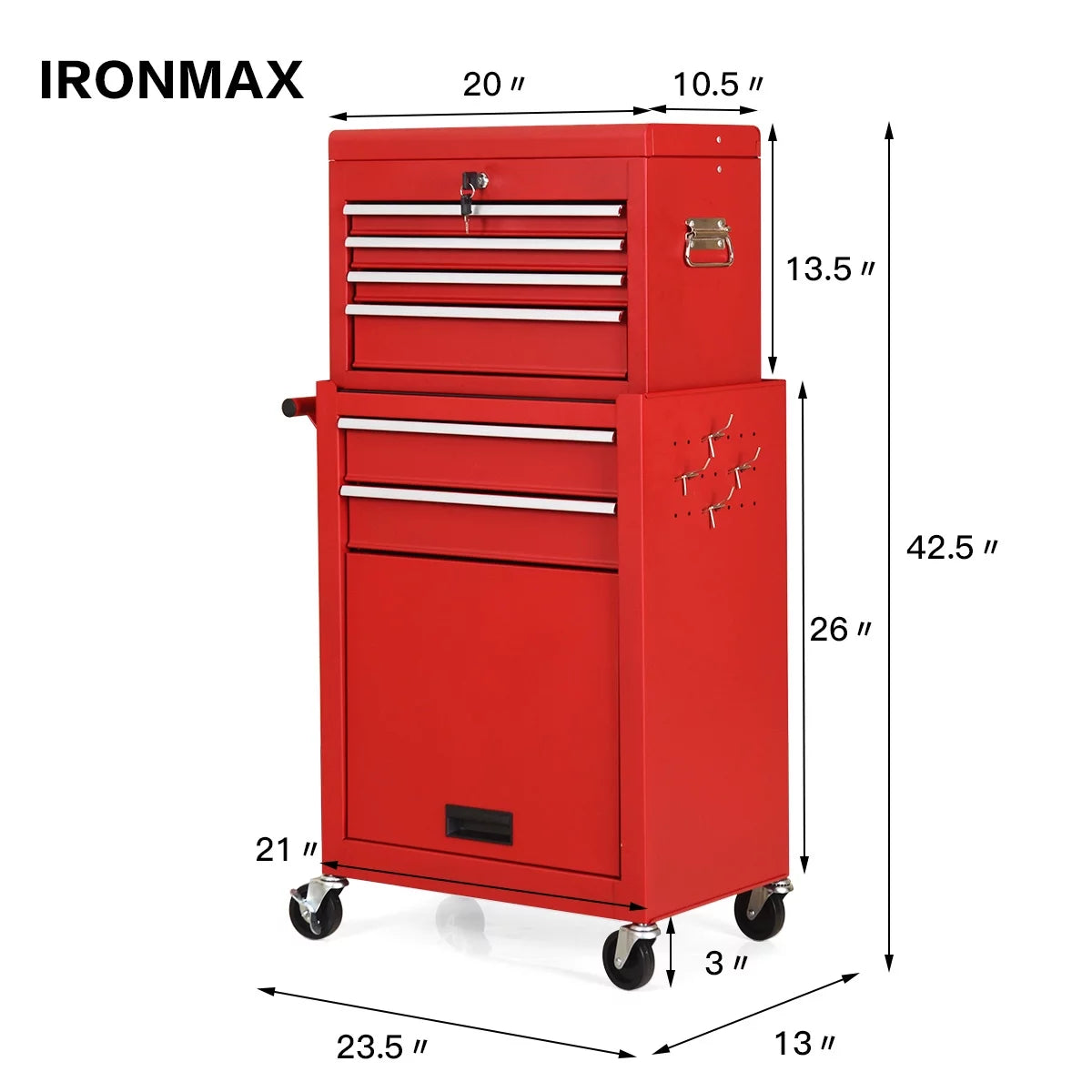 2 in 1 Rolling Storage Cabinet with 6 Drawers Black R8956