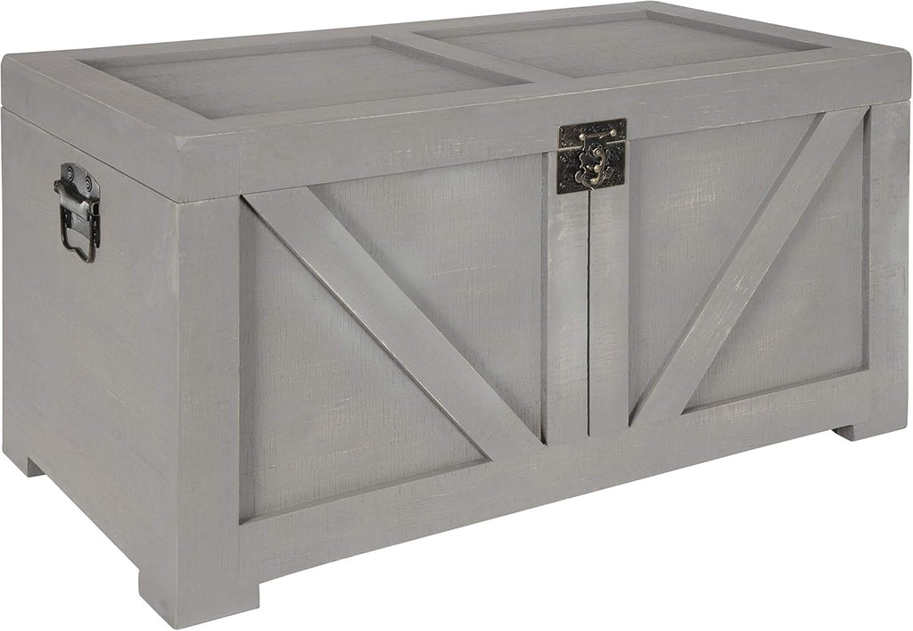 Gray Wooden Storage Chest Trunk F502144