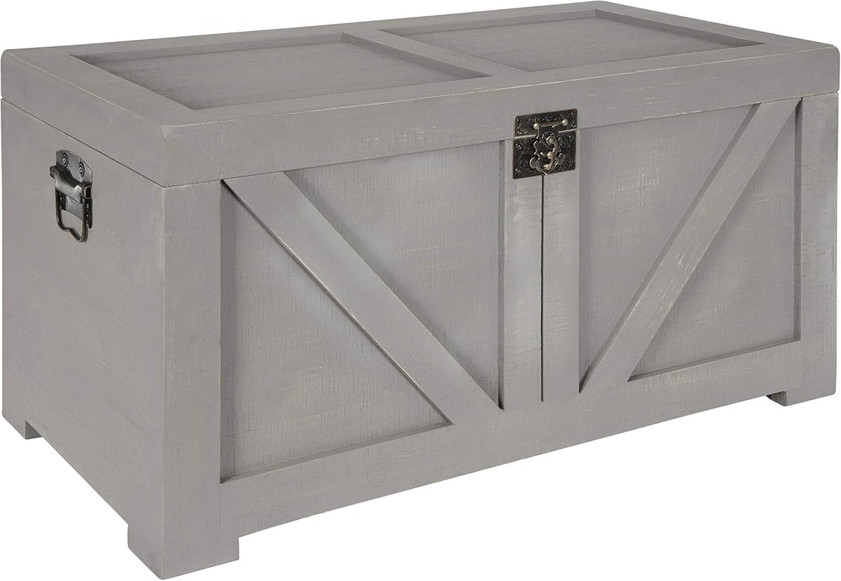 Gray Wooden Storage Chest Trunk F502144