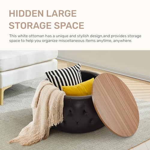 Velvet Round Storage Ottoman with Wooden Lid T80519