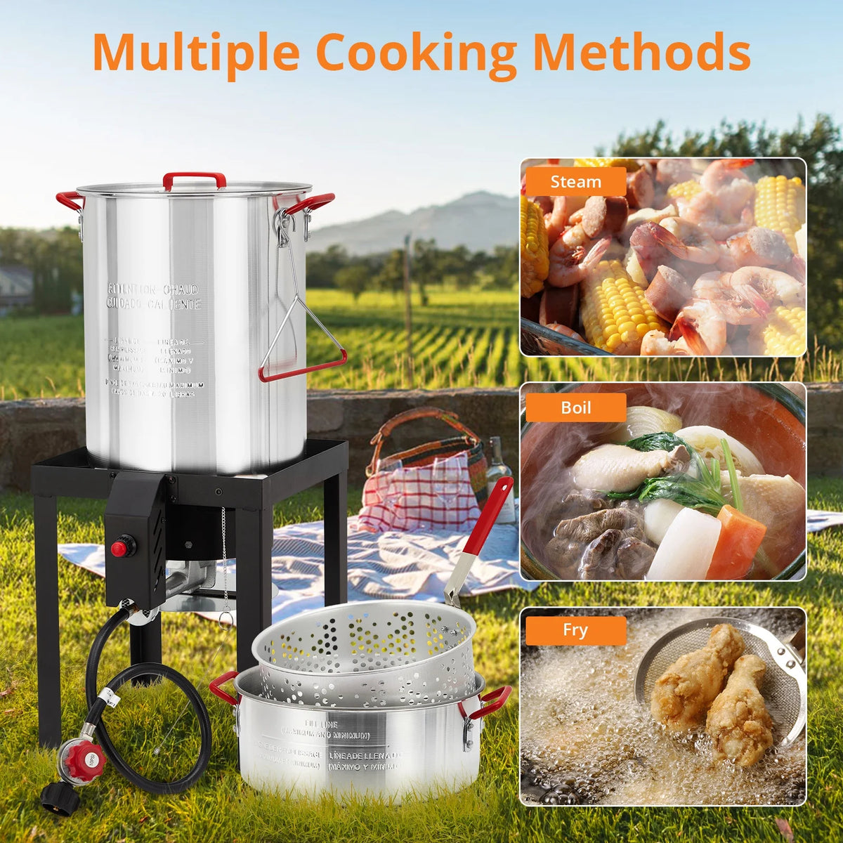 30-Quart Propane Outdoor Turkey Fryer Kit Aluminum Boiler Steamer D18978