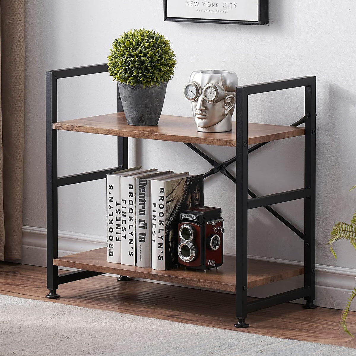 Industrial 5 Tier Wood Bookshelf with Metal Frame V6393