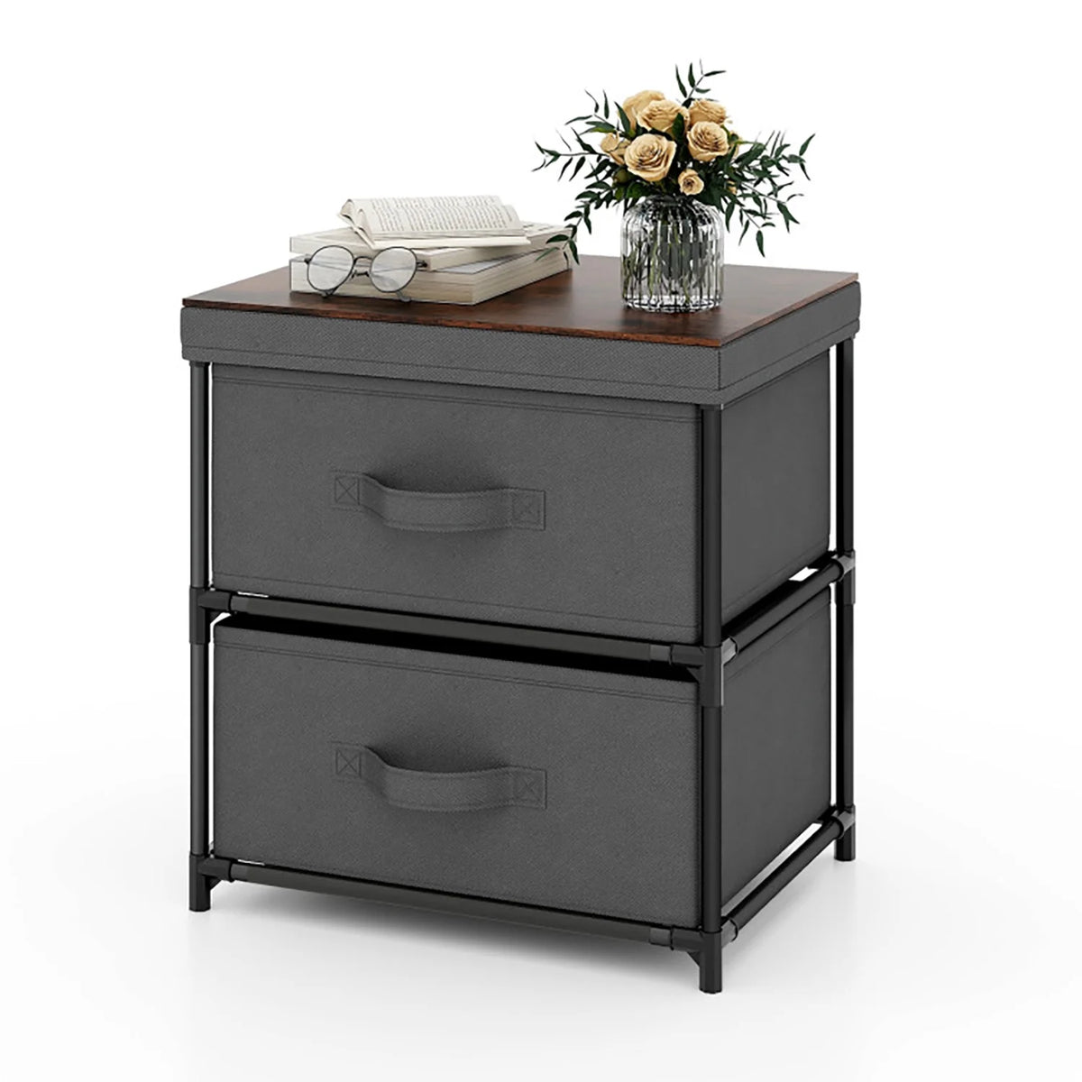 Grey Rustic Brown 2 Drawer Nightstand T296