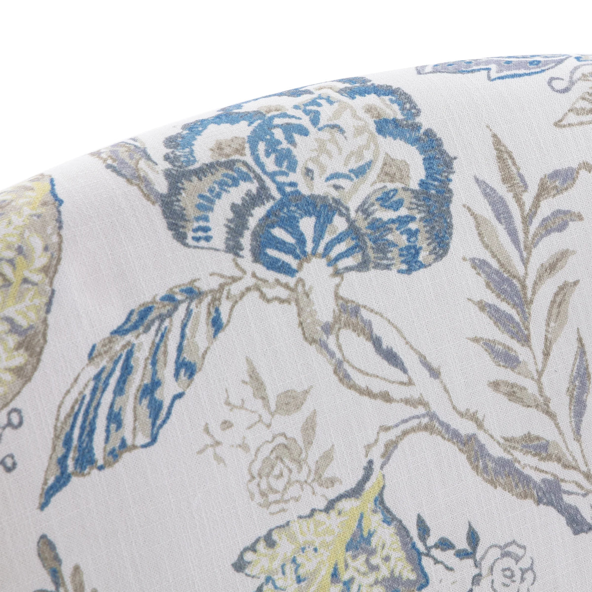 Blue Floral Print Upholstered Wingback Accent Chair with Solid Wood Legs K503455