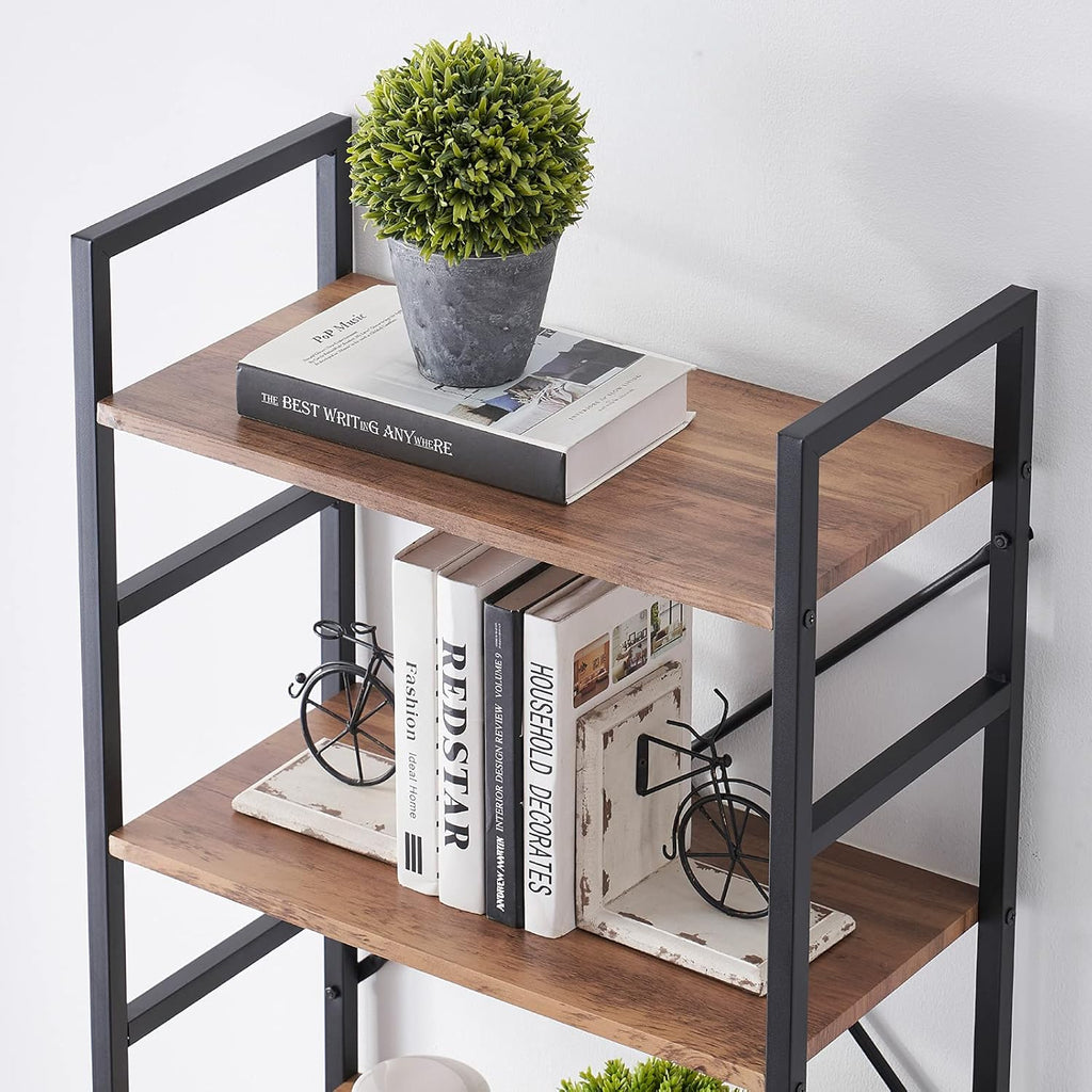 Industrial 5 Tier Wood Bookshelf with Metal Frame V6393