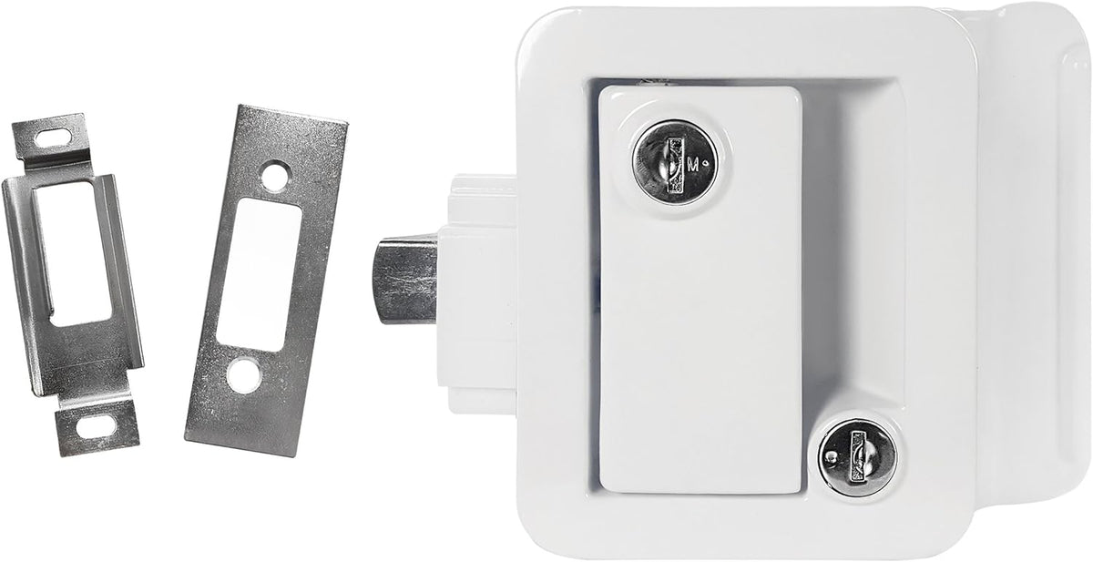 White RV Entry Door Handle with Deadbolt Pack of 2 D243365
