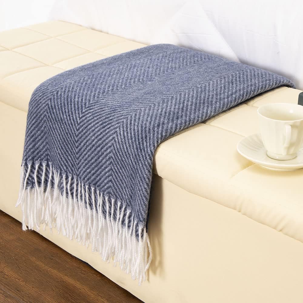 Navy Blue Herringbone Faux Cashmere Throw Blanket 50 x 60 B48797