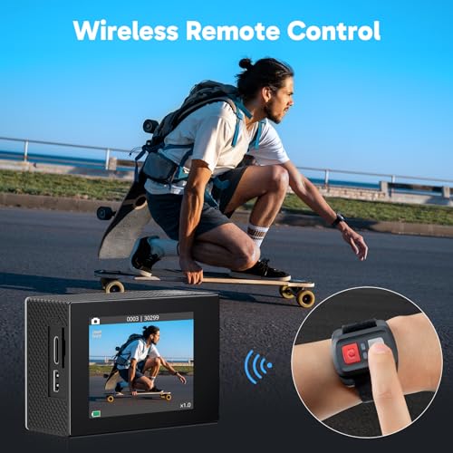 4K30FPS 20MP WiFi Action Camera with EIS 131FT Waterproof Black F745