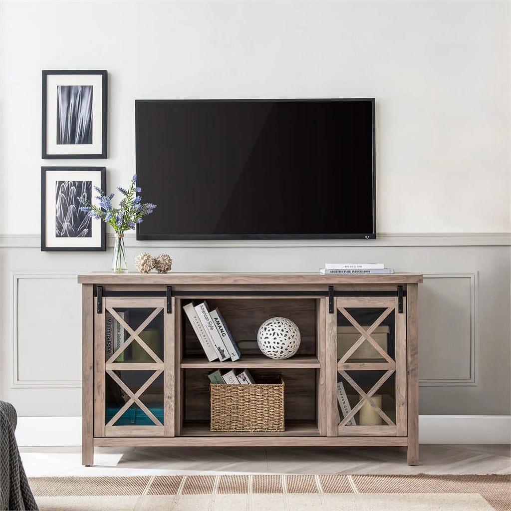 58" Gray Oak Wood TV Stand J2430