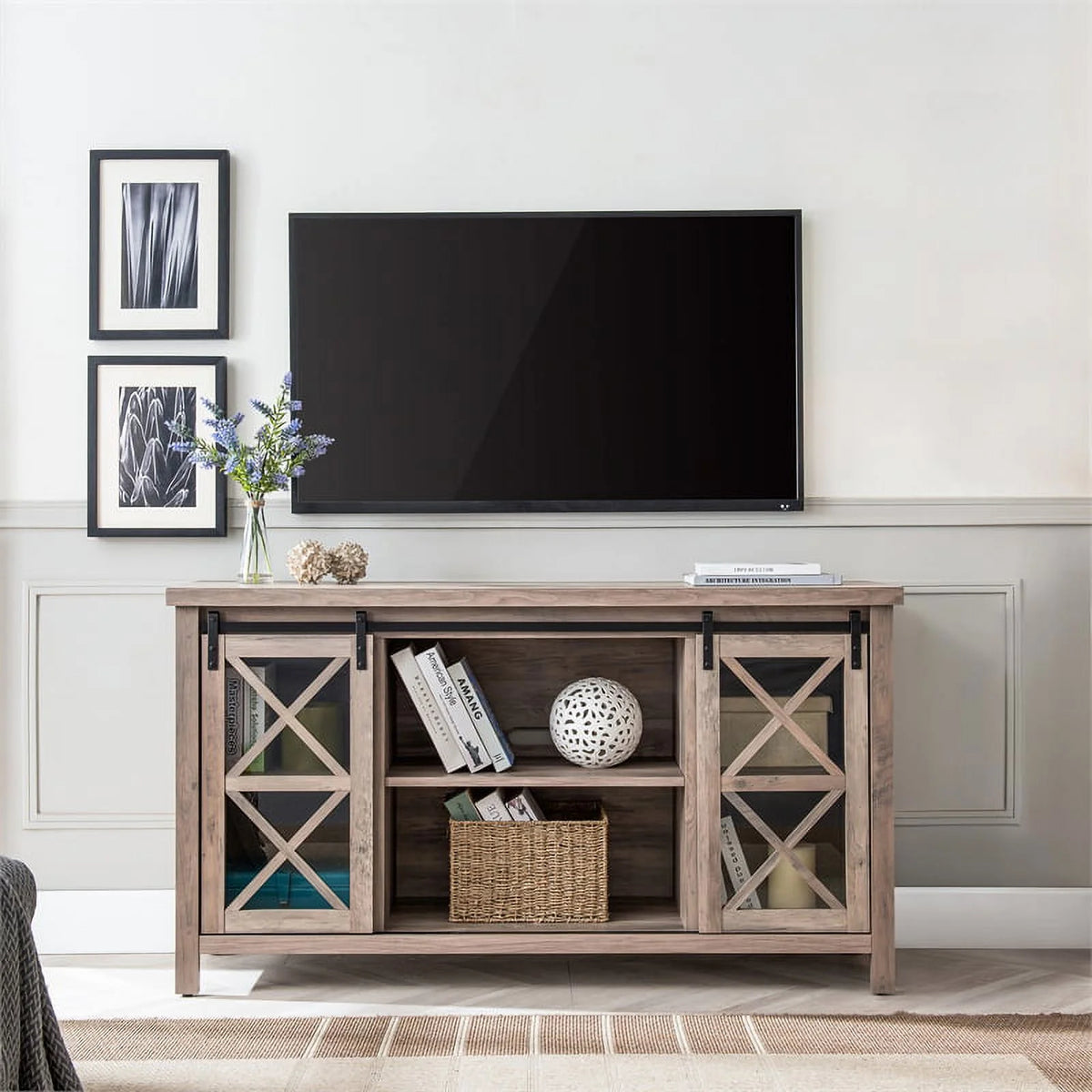 58" Gray Oak Wood TV Stand J2430