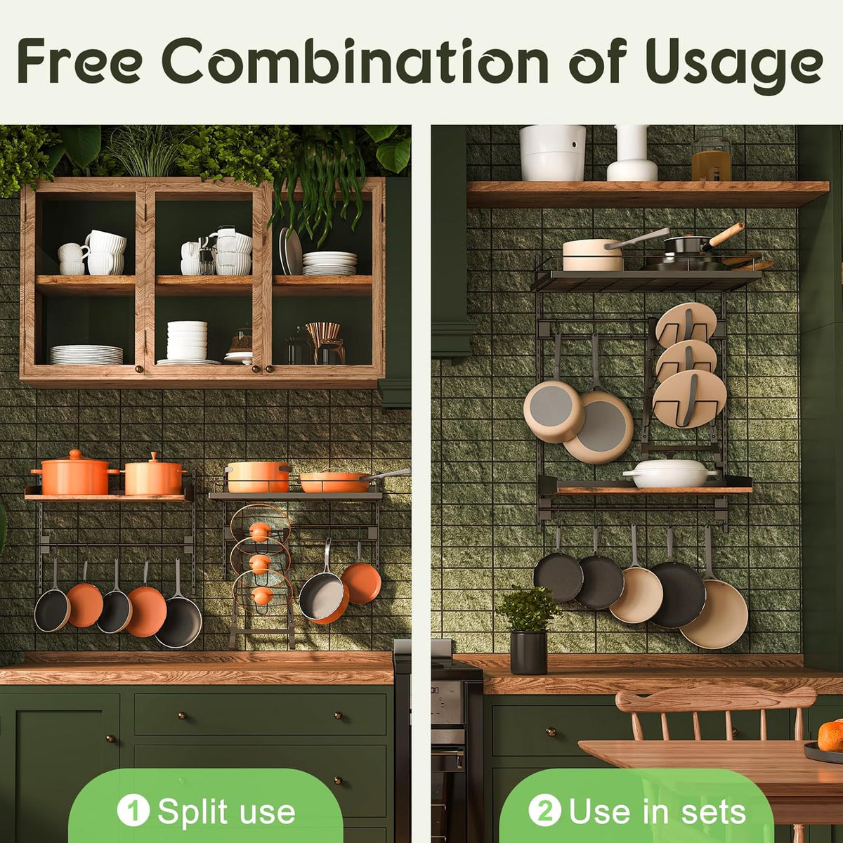 2 Pack Wall Mounted 2 Tier Pot Rack with 8 Hooks K863