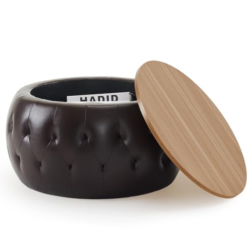 Velvet Round Storage Ottoman with Wooden Lid T80519