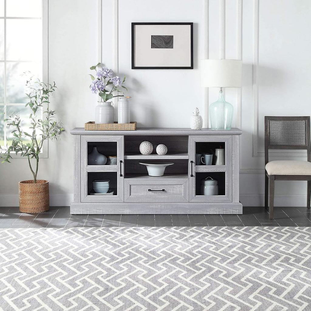 62 Inch TV Stand with Glass Cabinet Doors and Adjustable Shelves H328821