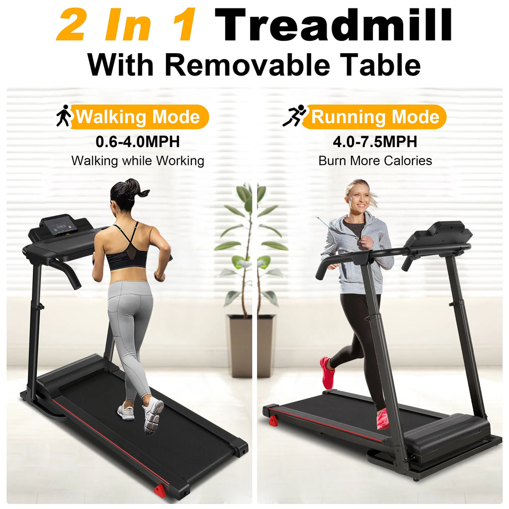 Folding Treadmill with Removable Tabletop and Incline, 2.5 HP, Black P256