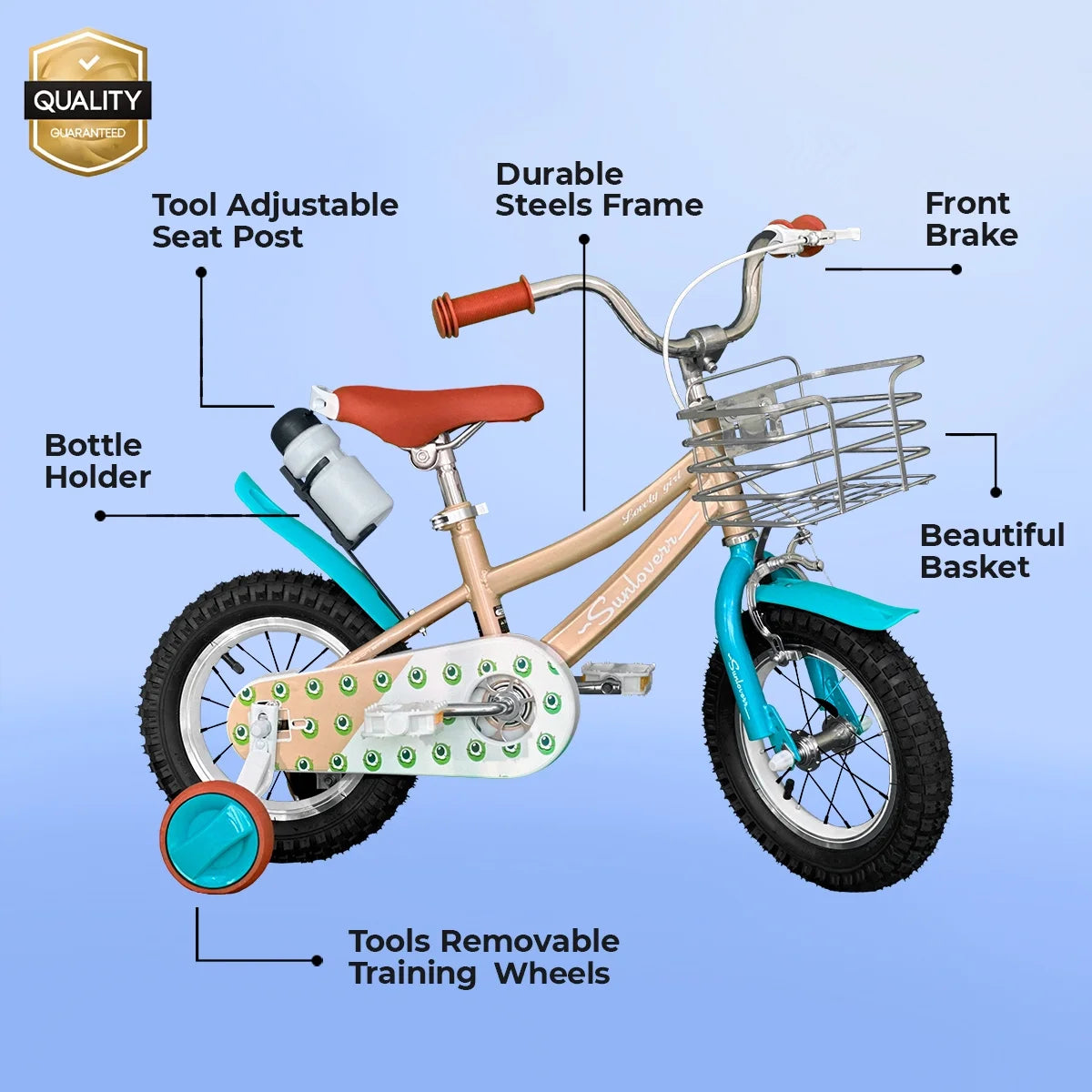 12 Inch Kids Bike with Training Wheels & Basket A9273