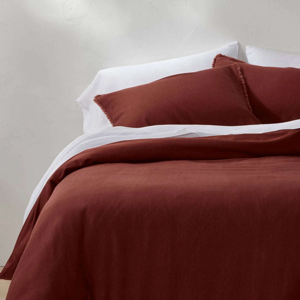 Dark Clay Heavyweight Linen Blend Duvet Cover & Sham Set G68604