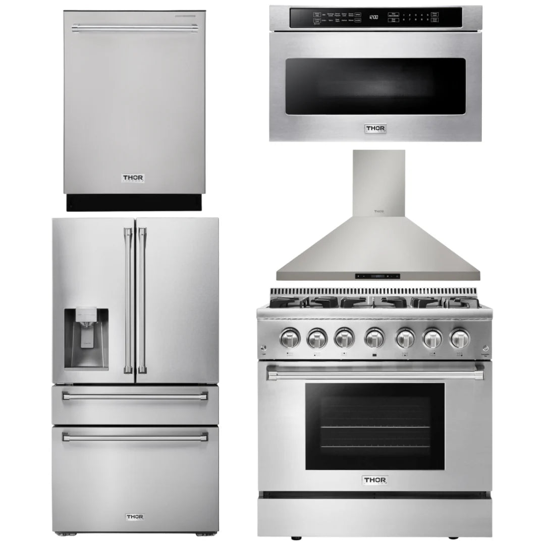 36 Propane Dual Fuel Range, Range Hood, Microwave, Refrigerator, Dishwasher O365965