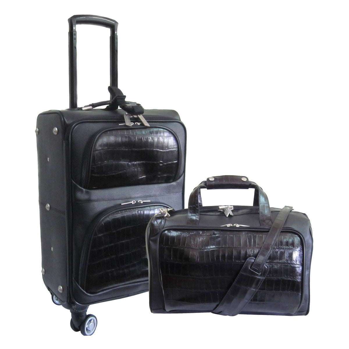 Two-Tone Leather Traveler Set on Spinner Wheels Black 2 Piece L210942