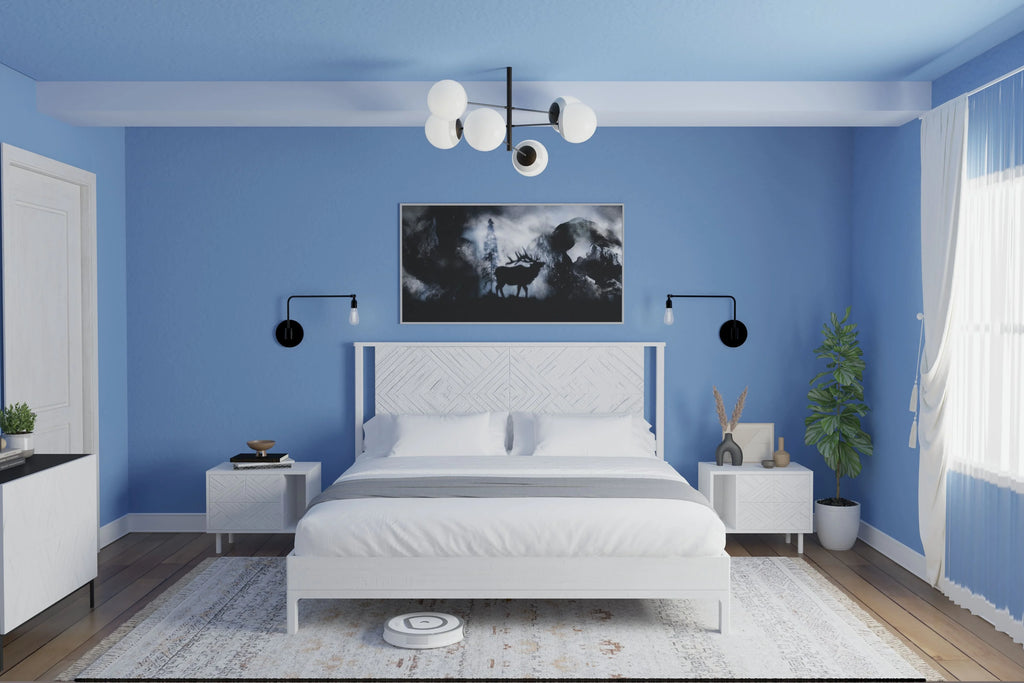 Queen Platform Bed Frame with Headboard Solid Wood Black T7199