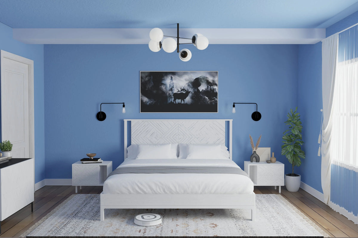 Queen Platform Bed Frame with Headboard Solid Wood Black T7199