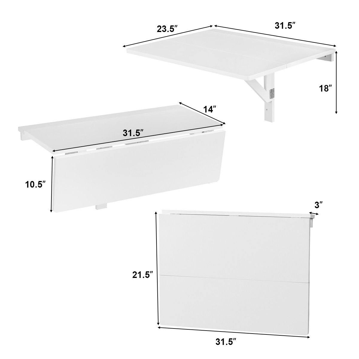 White Folding Wall-Mounted Drop-Leaf Table M586754