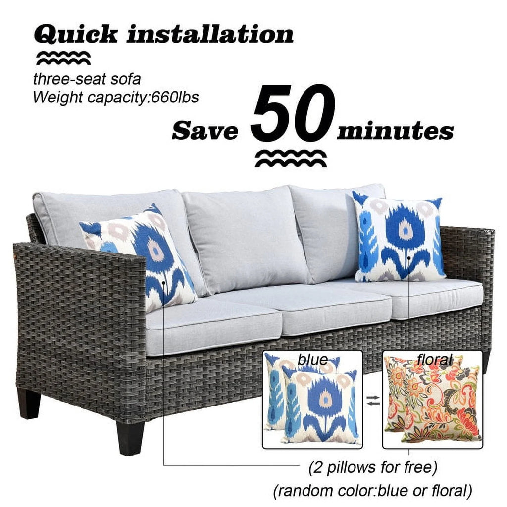 9 Piece Gray Wicker Patio Conversation Chair Set with Cushions D2051