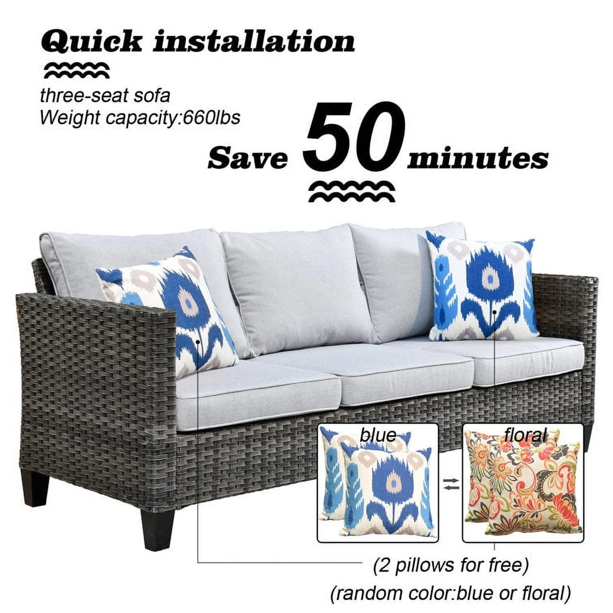 9 Piece Gray Wicker Patio Conversation Chair Set with Cushions D2051