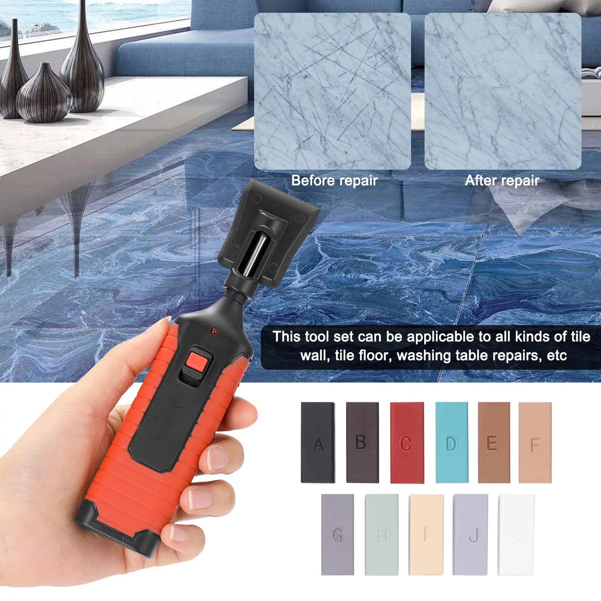Ceramic Tile Repairing Tool Set with 11 Wax Bar U1789