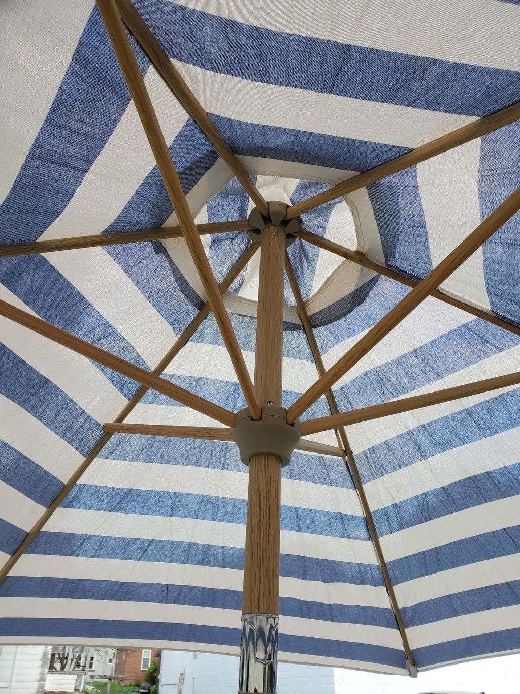 Navy Round Patio Umbrella with Light Wood Pole P14792