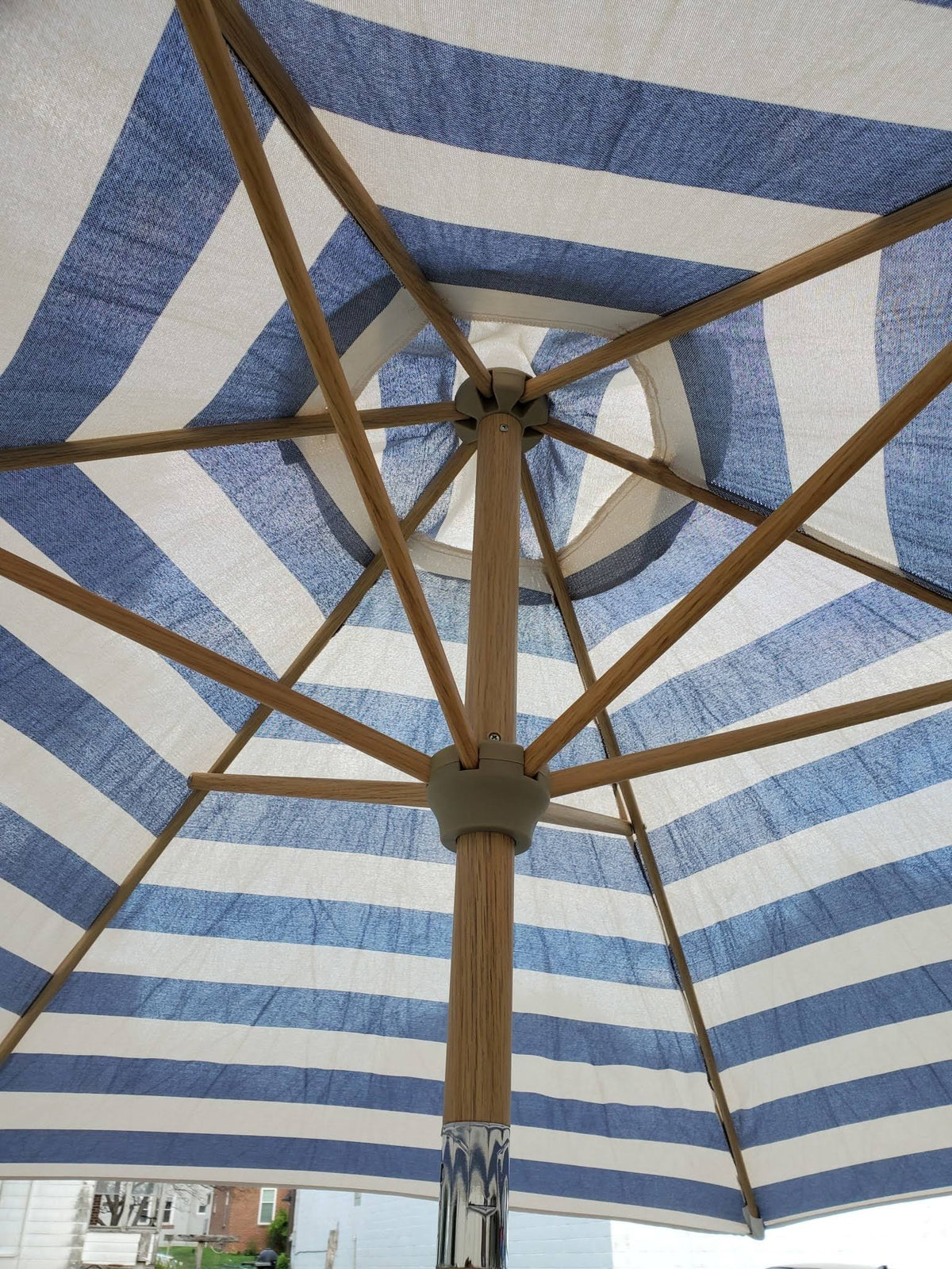 Navy Round Patio Umbrella with Light Wood Pole P14792