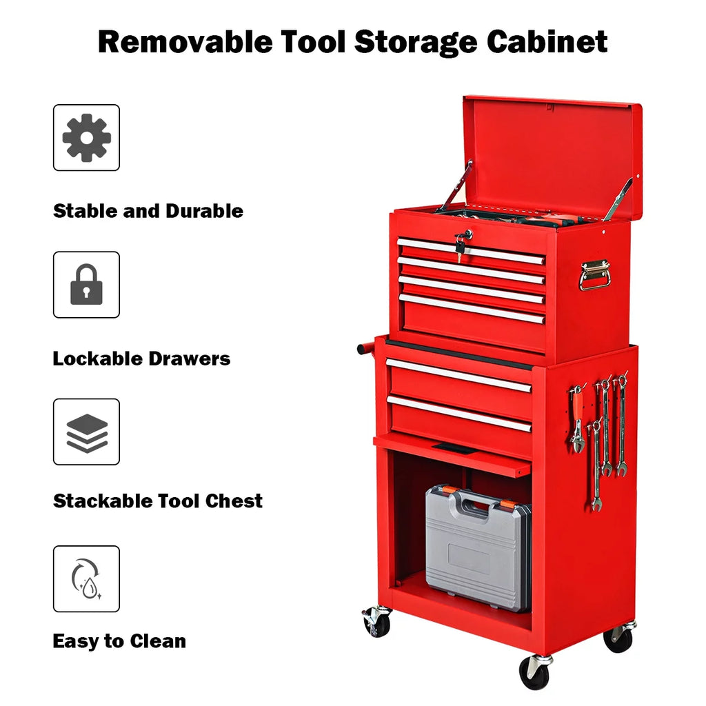 2 in 1 Rolling Storage Cabinet with 6 Drawers Black R8956