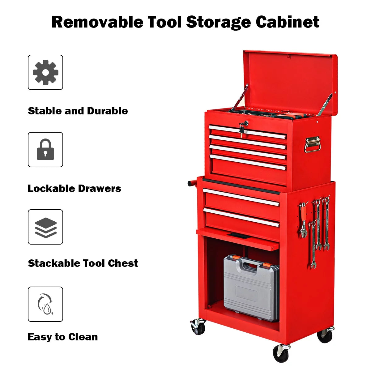 2 in 1 Rolling Storage Cabinet with 6 Drawers Black R8956