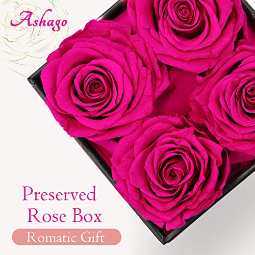 Square Black Box 4 Pink Preserved Roses I34605
