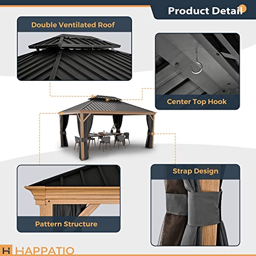 10' x 12' Hardtop Metal Gazebo with Netting and Curtains X30594