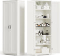 White Tall Storage Pantry Cabinet with 2 Doors and 6 Adjustable Shelves Y33415