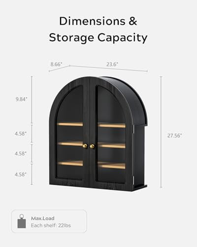 Large Arched Wall Mounted Cabinet with Acrylic Door Adjustable Shelf Natural Oak E8261