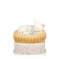 Hand Painted White Cat in Basket Cremation Urn W284