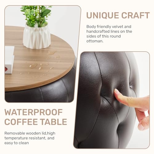 Velvet Round Storage Ottoman with Wooden Lid T80519