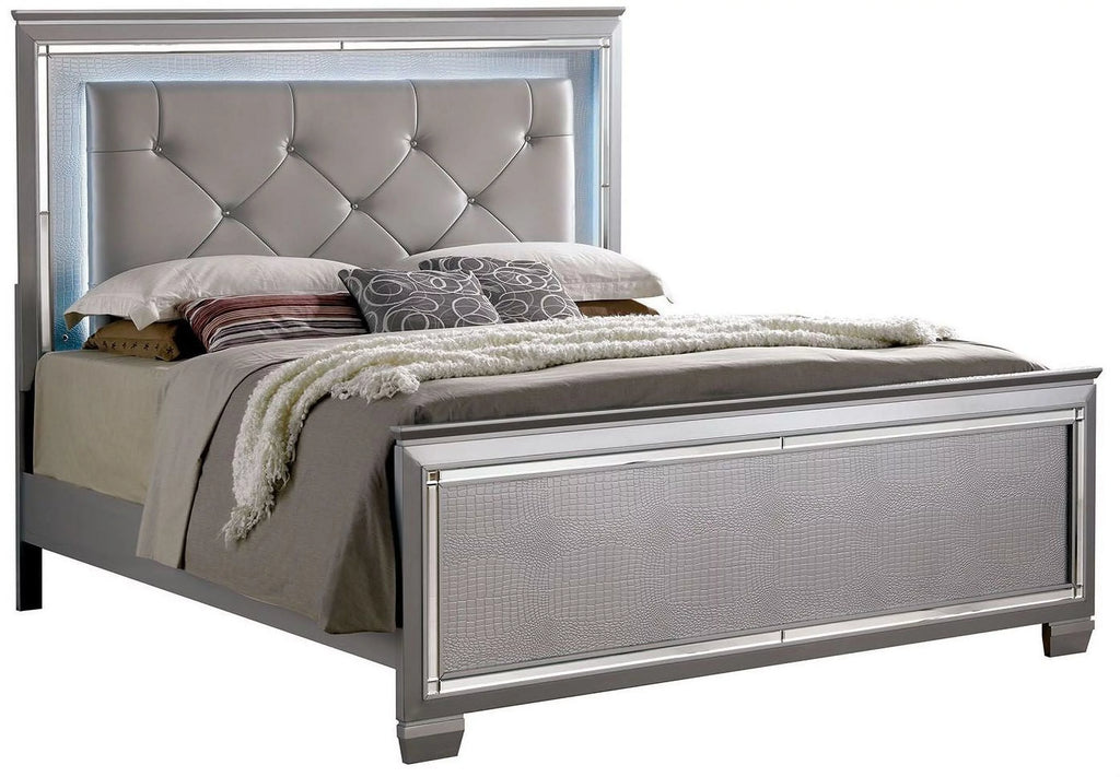Queen Size Leatherette Tufted Bed with LED Q261