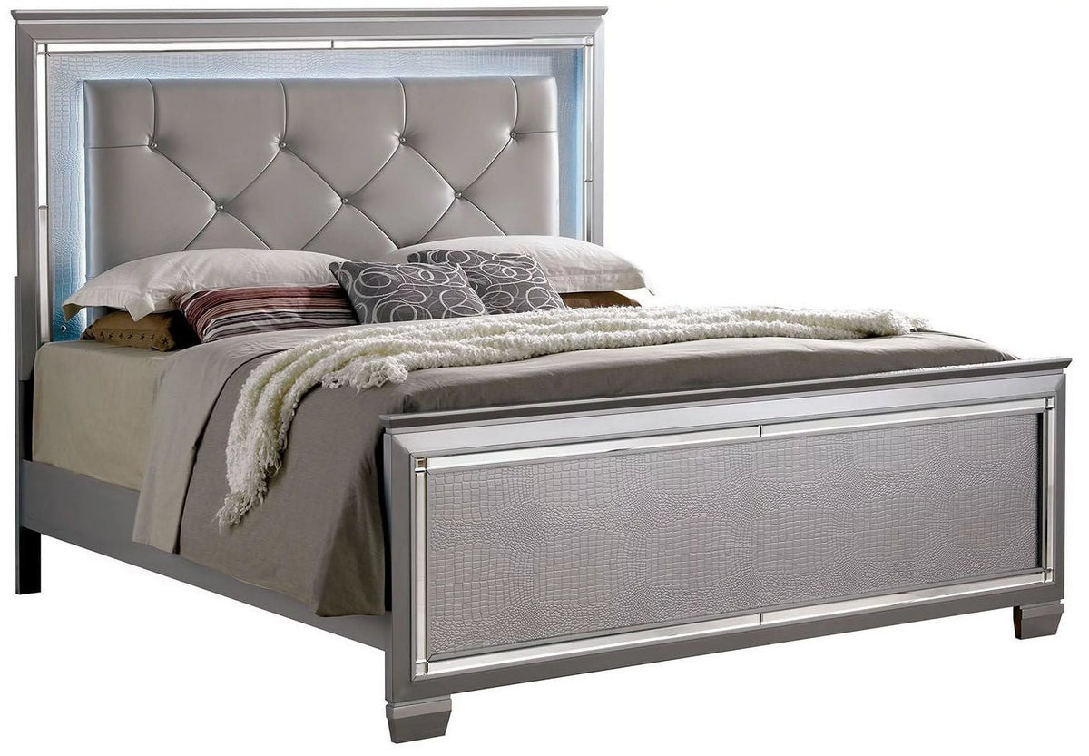 Queen Size Leatherette Tufted Bed with LED Q261