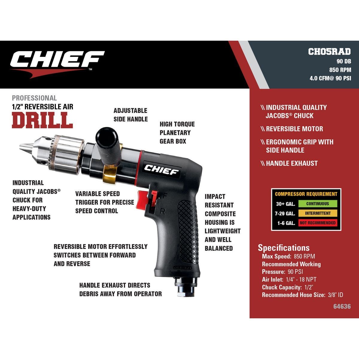 1/2 in. Reversible Air Drill I984523