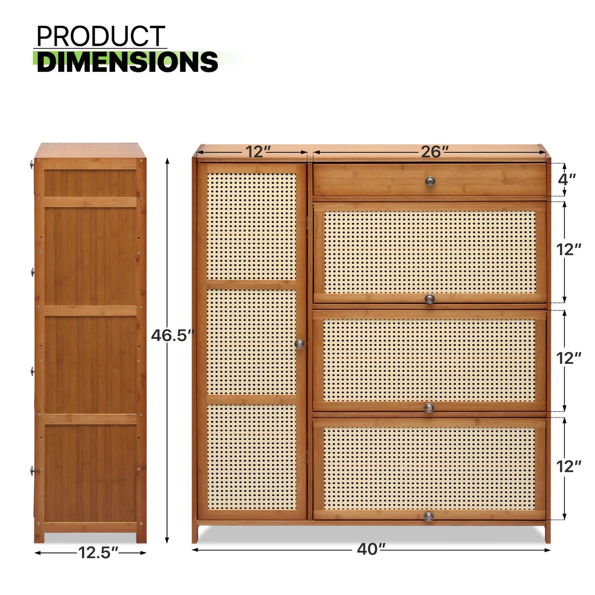 Bamboo 28 Pairs 6 Shelves Shoe Storage Cabinet with 4 Rattan Doors Z13767